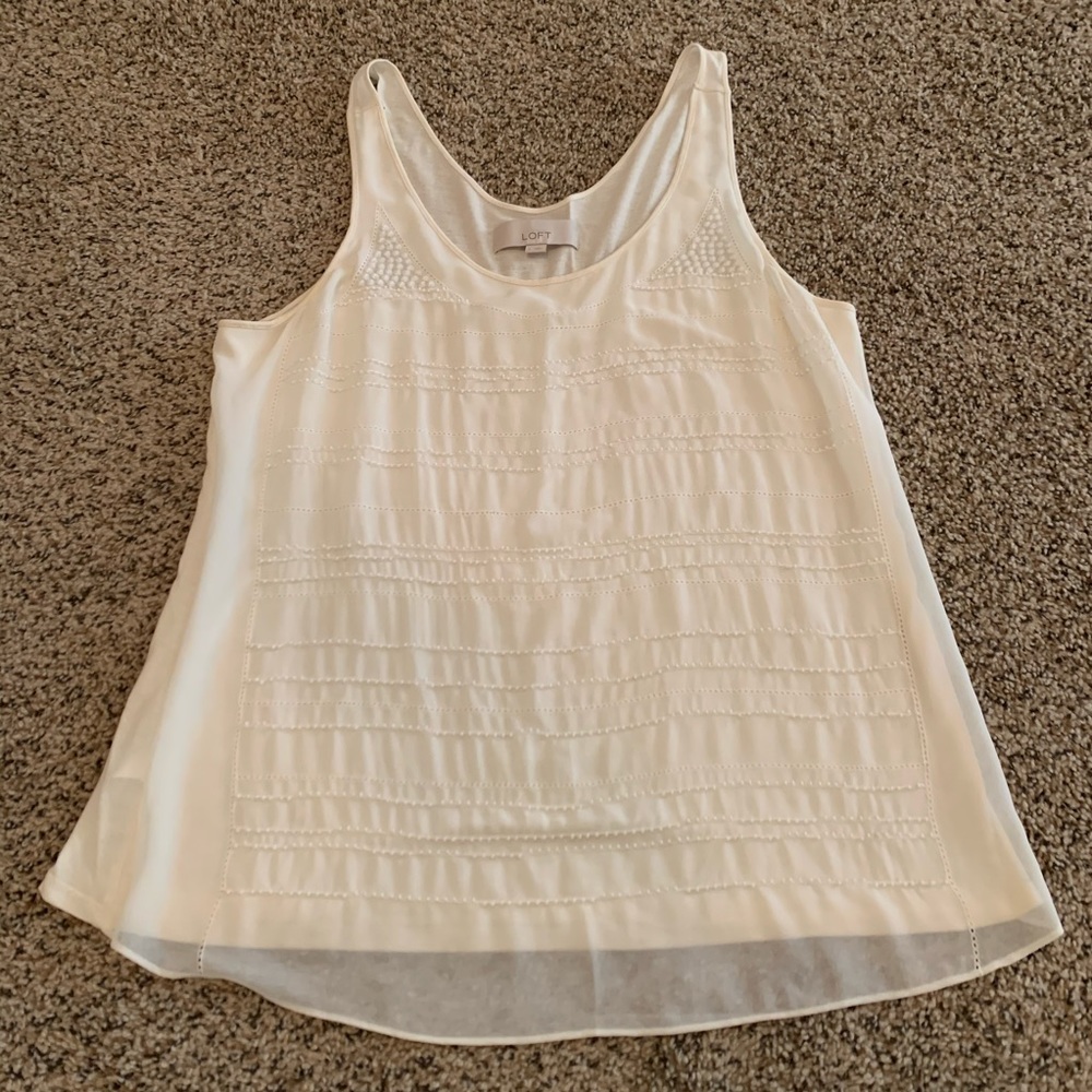 Loft Cream Silk Beaded Tank